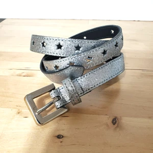 Tilt Womens Vintage Y2k Glitter Shimmer Belt Silver Stars Cut Out Juniors M - Picture 1 of 7