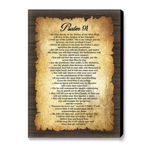 Psalm 91 Wall Art,Bible Verse Canvas Wall Art,Religious Wall Decor,Vintage Sc... - Picture 1 of 6