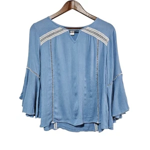 Top para mujer Christopher & Banks talla MP azul claro manga campana cuello en V causal boho - Imagen 1 de 7