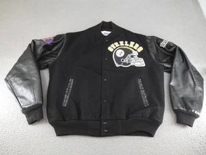 Vintage 90s Pittsburgh Steelers Wool Leather Letterman Jacket Mens Large Black - Picture 1 of 15