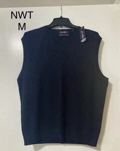 Nuevo con etiquetas Chaleco Suéter Para Hombre J. Ashford Azul Marino Algodón Pima Talla Mediana - Imagen 1 de 2