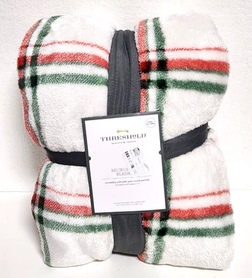 Cobertor de cama duplo/gêmeo XL estampa de férias microplush xadrez vermelho/verde - Imagem 1 de 3