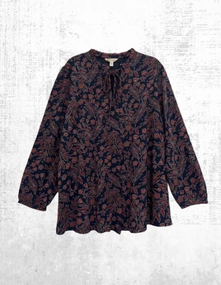 Women’s Seasalt Top Navy Floral Tie Neck Fieldflare Long Sleeve Cotton - Image 1 of 4