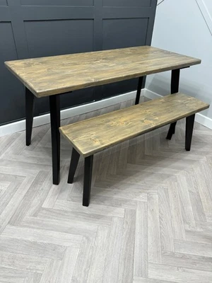 Rustic Splayed Leg Dining Table and Bench 6 seater 150cmx 66cm - Image 1 of 4