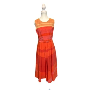 Anthropologie Eva Franco | orange/gelb Vogel Szene Fit & Flare Kleid mit Gürtel | 8 - Bild 1 von 13