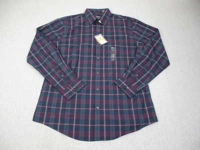 Van Heusen Shirt Mens Medium Green Burgundy Plaid Classic Fit Wrinkle Free - Image 1 of 4