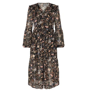 MINKPINK Shiloh Midi Dress Black Floral Unlined Ruffle Long Sleeve Womens Lrg - Picture 1 of 9