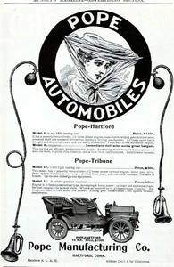 Anuncio impreso vintage Pope Hartford Touring Car arte automóvil Connecticut 1905  - Imagen 1 de 2