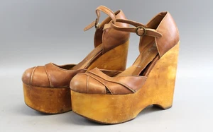 DE COLECCIÓN JEFFREY CAMPBELL CUERO PLATAFORMA TACÓN CUÑA ZAPATOS MUJER TALLA 9M - Imagen 1 de 8