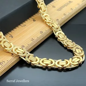 Men's Heavy Byzantine KING 9ct Gold Solid Flat Chain Necklace 68gr 26" 7mm - Picture 1 of 20