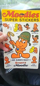 Vintage ORNERY Moodie Super Stickerbogen - 1983 Kent Toys, SAMMLERSTÜCK SELTEN - Bild 1 von 1