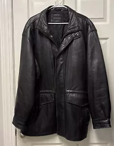 Baracuta Men’s Soft Leather Jacket Size XL Solid Black Zip Up Heavy Overcoat - Picture 1 of 14