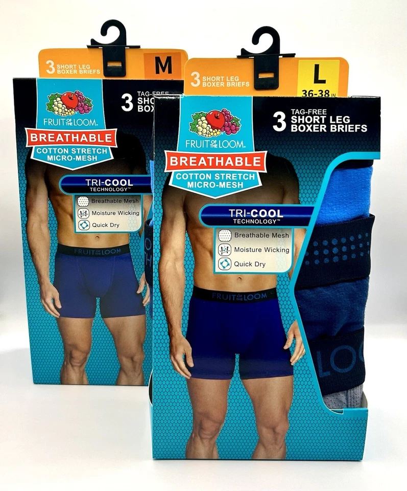 New Fruit of The Loom Men's 3 Pack Cotton Stretch Boxer Briefs Sizes S, M, L, XL - Image 1 of 4
