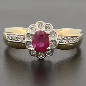 9ct Yellow Gold Ruby & Diamond Cluster Ring Size N Hallmarked - Picture 1 of 9