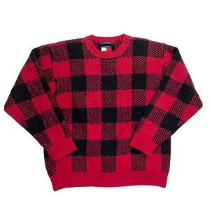 Vintage 90’s Tommy Hilfiger Buffalo Plaid Lambswool Knit Sweater Size Large - Picture 1 of 9
