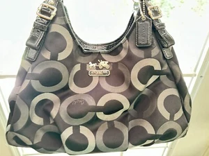 Coach Madison Signature Shoulder Bag Black Gray - Picture 1 of 14