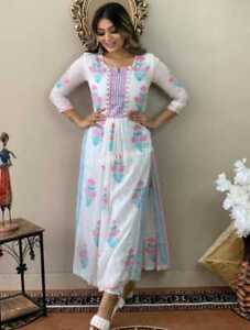 Women Indian Pakistani Rayon Fabric Nayra Cut Kurti Pant Set