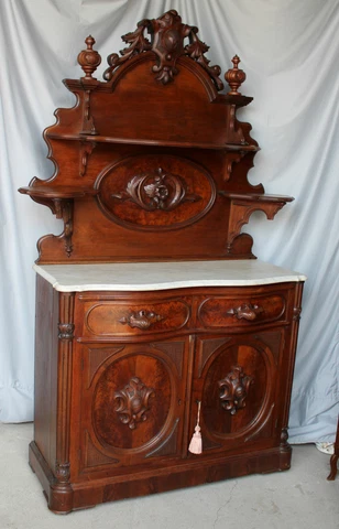 American Victorian Walnut marble top Sideboard Huntboard Buffet Cover