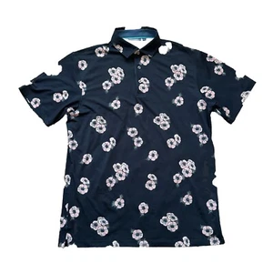 Devereux Golf Polo Shirt Blue Floral Print Performance Tech Men’s Size Medium - Picture 1 of 8
