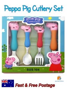 Peppa Pig Cutlery Kids Fork & Spoon Set Childrens Dining Mummy Daddy Pig George
