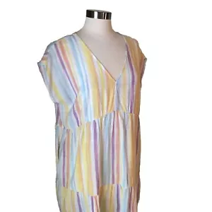 Time and Tru Women Size L Dress Beach Cover Up Woven Stripe Pastel Flounce 12-14 - Picture 1 of 8