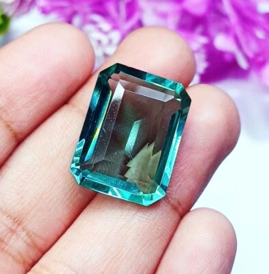 Green Amethyst Emerald Cut 20.00+ Ct Certified Loose Gemstone With Free Gift - Image 1 of 4