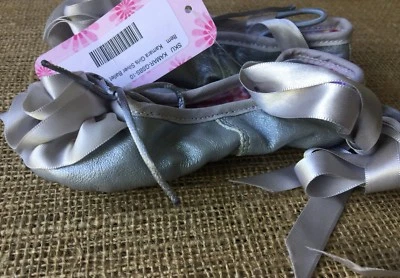 Kamara Toddler Girls Size 10 Gray Silver Leather Ballet Slippers Satin Ribbon - Image 1 of 4