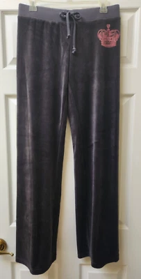 Pantalones Juicy Couture Gris Terciopelo Tiro Bajo Pierna Ancha Corona Adornada Para Mujer Talla S Foto 1 de 4