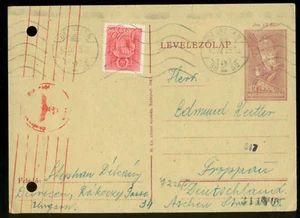 HUNGARY STATIONERY POSTAL CARD DEBRECEN 1943 ABROAD to GERMANY WW2 WAR CENSOR - Picture 1 of 1