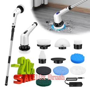 Electric Spin Scrubber Cordless Cleaning Brush 9 heads Adjustable Extension Arm - Picture 1 of 15