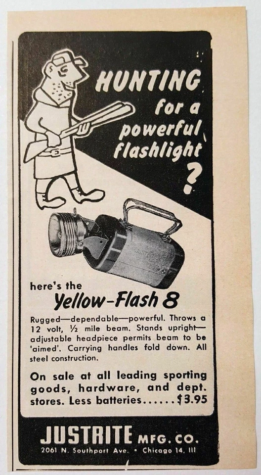 Anuncio impreso Justrite 1954 amarillo flash 8 linternas Chicago, IL Foto 1 de 1