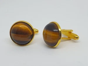 Luxury semi-precious gemstone cufflinks, South African Tiger's Eye stones - Picture 1 of 6