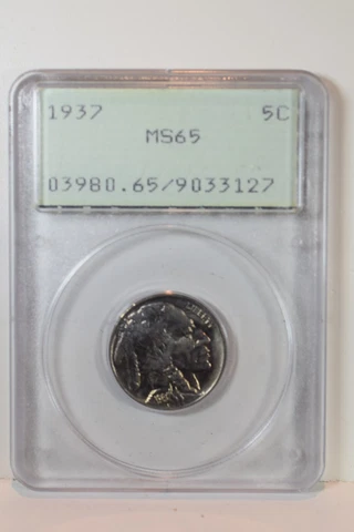 1935 5C Buffalo Nickel graded MS65 by PCGS, Generation 1.2 Holder Cover