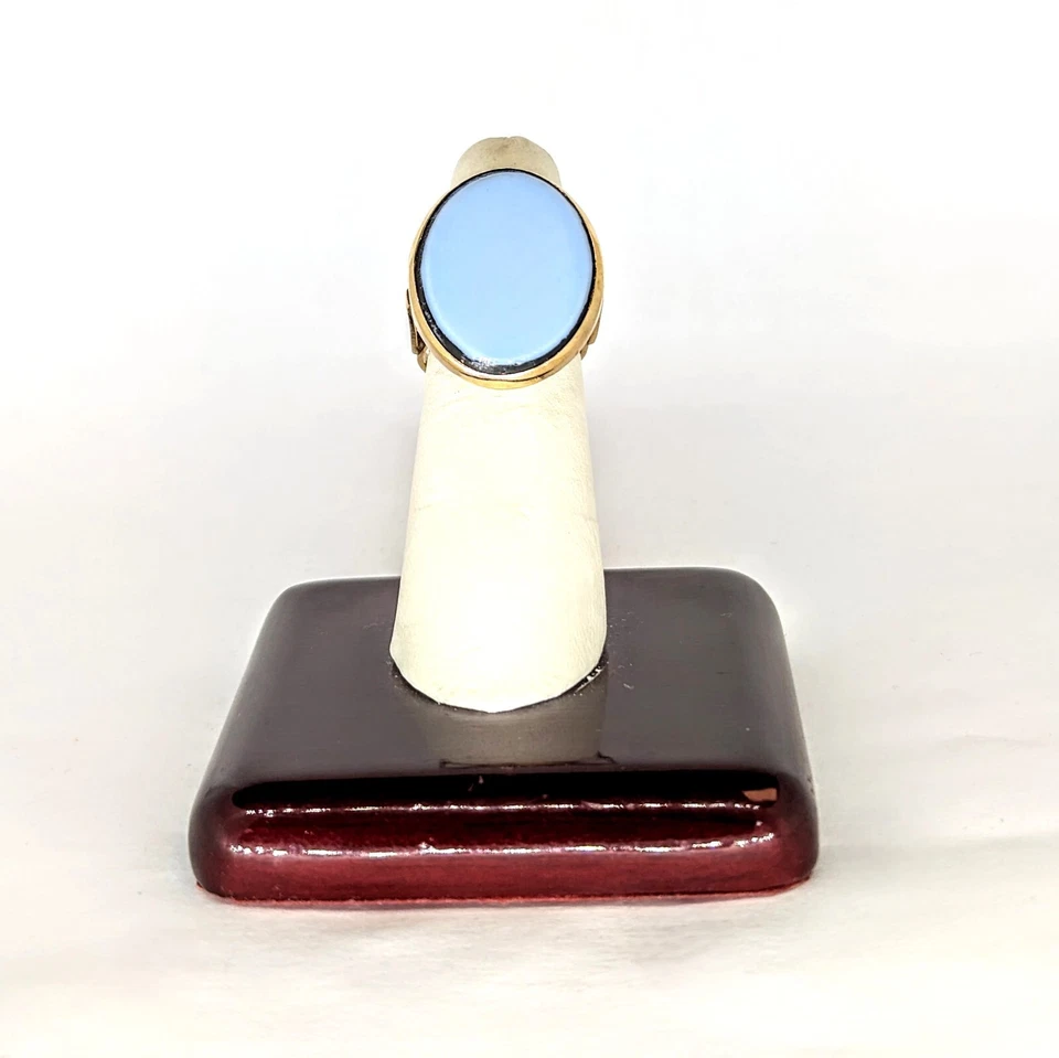 Antiguo anillo victoriano de oro de 14 quilates, piedra de ágata azul, tamaño 6 Foto 1 de 4