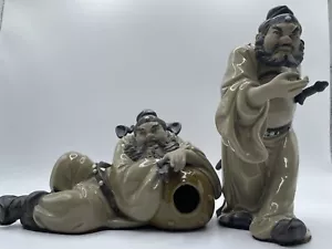 Chinese Porcelain Pottery Mudman Figurines Warriors With Sword Vintage - Picture 1 of 13