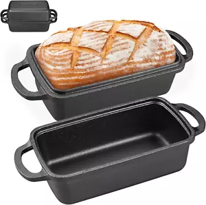 2 in 1 Cast Iron Bread Pan with Lid, Durable Loaf Pans for Baking Homemade Sourd - Picture 1 of 6