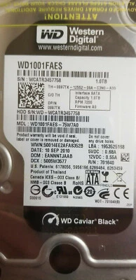 WD WD1001FAES-75W7A0 1TB 3.5" Hard Drive DCM: EANNNTJAAB WD1001FAES - Image 1 of 2