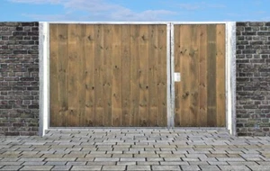 Einfahrtstor Sas Tor Verzinkt mit Pfosten & Holzfüllung 2 flügelig - Bild 1 von 1