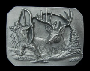 DETAILED BOWHUNTING SCENE BELT BUCKLE SOLID PEWTER SISKIYOU NEW! - Picture 1 of 2