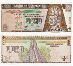 1998 Guatemala 1/2 Quetzal P-98 UNC NEW Banknote - Picture 1 of 2