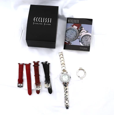 ECCLISSI Watch Womens Sterling Silver 22340 Watch w/ 925 Band & 3 Leather Bands - Image 1 of 4