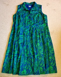 Womens Dress-TALBOTS-blue/green floral cotton button-front Beachy Oled Money-18W - Bild 1 von 5