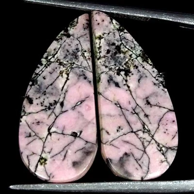 23.4Cts Natural Rhodonite Fancy Pair Cabochon Loose Gemstone 11x24x4mm - Image 1 of 4