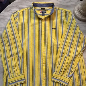 Chaps Langarm Button Down Hemd, gelb, blau Größe XL, Tasche - Bild 1 von 13