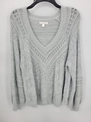 Suéter Lauren Conrad Mujer XXL Gris Gran Tamaño Cuello en V Difuso Pointelle Boho Foto 1 de 4