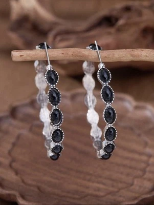 Brincos de argola preta turquesa estilo sudoeste - Imagem 1 de 2