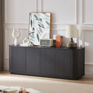 Sideboard Storage Cabinet TV Stand Wooden Vertical Striped Buffet Cabinet Black - Picture 1 of 12