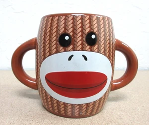Sock Monkey Coffee Cocoa Mug Cup w/ 2 "Ear" Handles Glossy Brown 16 oz GALERIE - Picture 1 of 12