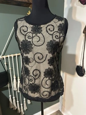 Camiseta sin mangas Y2K Joseph A gótica bordada de encaje negra talla M Foto 1 de 4