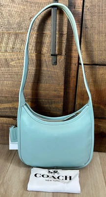 NUEVO ~ Bolso de Hombro Coach Curve Cuero con Cremallera, #CAF11 - Azul Claro, Nuevo con Etiquetas Foto 1 de 4